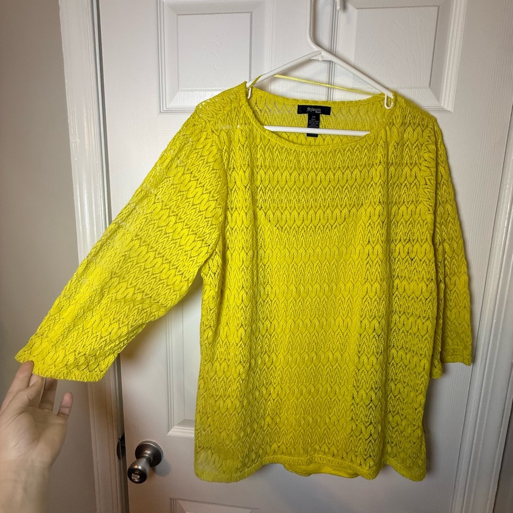 Style & Co Plus Size 2X Marrakesh Lace Blouse Citron Yellow NWT